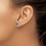 14k White Gold 1/3 carat Lab Grown Diamond VS/SI+ G+ and Created Sapphire Complete Fashion Post Earrings - Image 3