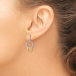14k Two-tone 3/8 carat Lab Grown Diamond VS/SI+ G+ Fancy Circle Drop Post Dangle Earrings - Image 3
