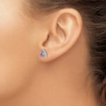 Pure Serenity 14k White Gold 3/8 carat Lab Grown Diamond VS/SI+ G+ and Lab Created Pink Sapphire Triangle Post Earrings - Image 3