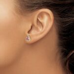 Pure Serenity 14k 3/8 carat Lab Grown Diamond VS/SI+ G+ and Lab Created Pink Sapphire Triangle Post Earrings - Image 3