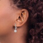 14k White Gold 1 carat Lab Grown Diamond VS/SI+ G+ Complete Round Halo Drop Leverback Earrings - Image 3