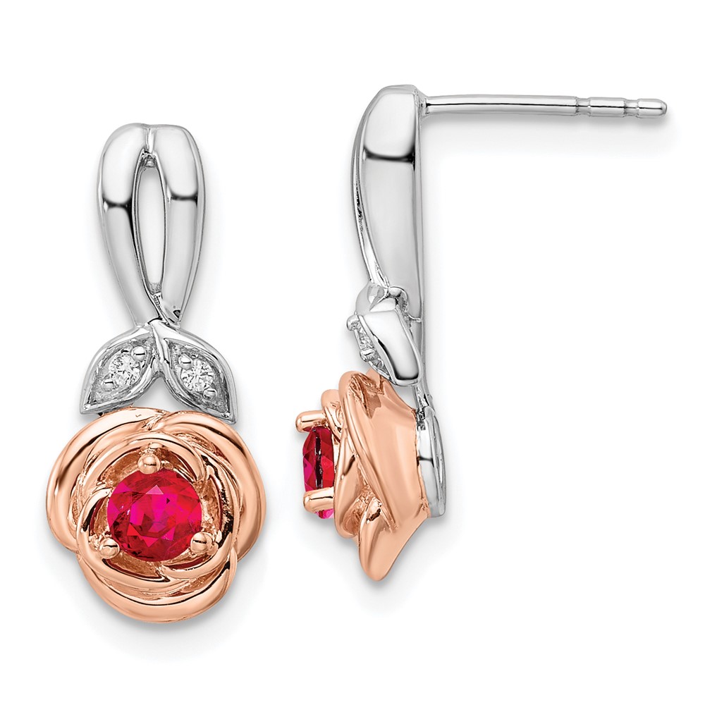 EM8266-RU-003-WRA.jpg 14K Two-tone White and Rose Gold Ruby and Diamond Flower Post Earrings - Image 1