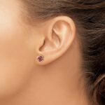 14K Two-tone White and Rose Gold Ruby Flower Post Earrings - Image 4