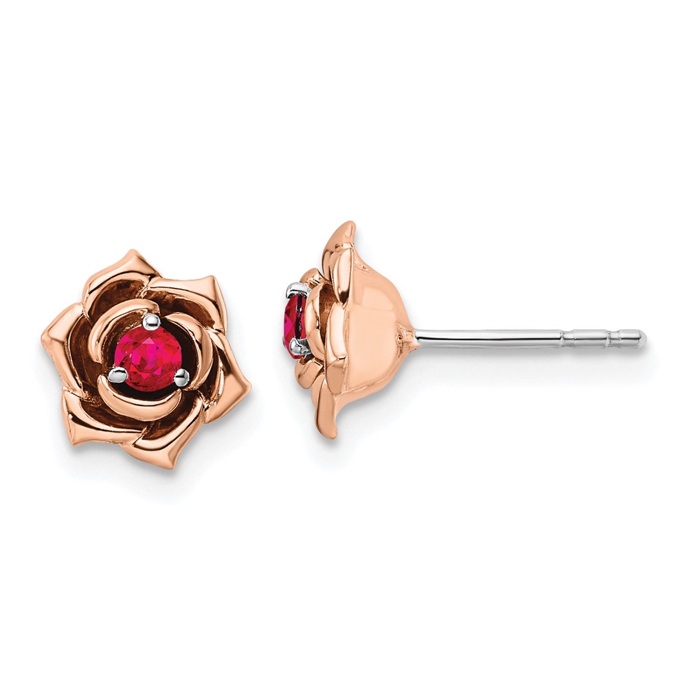 EM8274-RU-WR.jpg 14K Two-tone White and Rose Gold Ruby Flower Post Earrings - Image 1