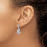 14k White Gold Polished 3/4 carat Diamond Fancy Dangle Post Earrings - Image 4