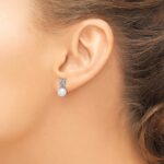 14k White Gold 6-7mm White Round Freshwater Cultured Pearl and .07 carat Diamond Dangle Post Earrings - Image 3