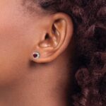 10k White Gold 1/10 carat Lab Grown Diamond VS/SI+ G+ and Created Ruby Complete Square Halo Post Earrings - Image 3