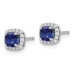 10k White Gold 1/10 carat Lab Grown Diamond VS/SI+ G+ and Created Sapphire Complete Square Halo Post Earrings - Image 2