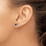 10k White Gold 1/10 carat Lab Grown Diamond VS/SI+ G+ and Created Sapphire Complete Square Halo Post Earrings - Image 3