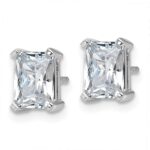 14k White Gold 3 carat Lab Grown Diamond VS/SI+ G+ Radiant Complete Four Prong Stud Earrings - Image 2