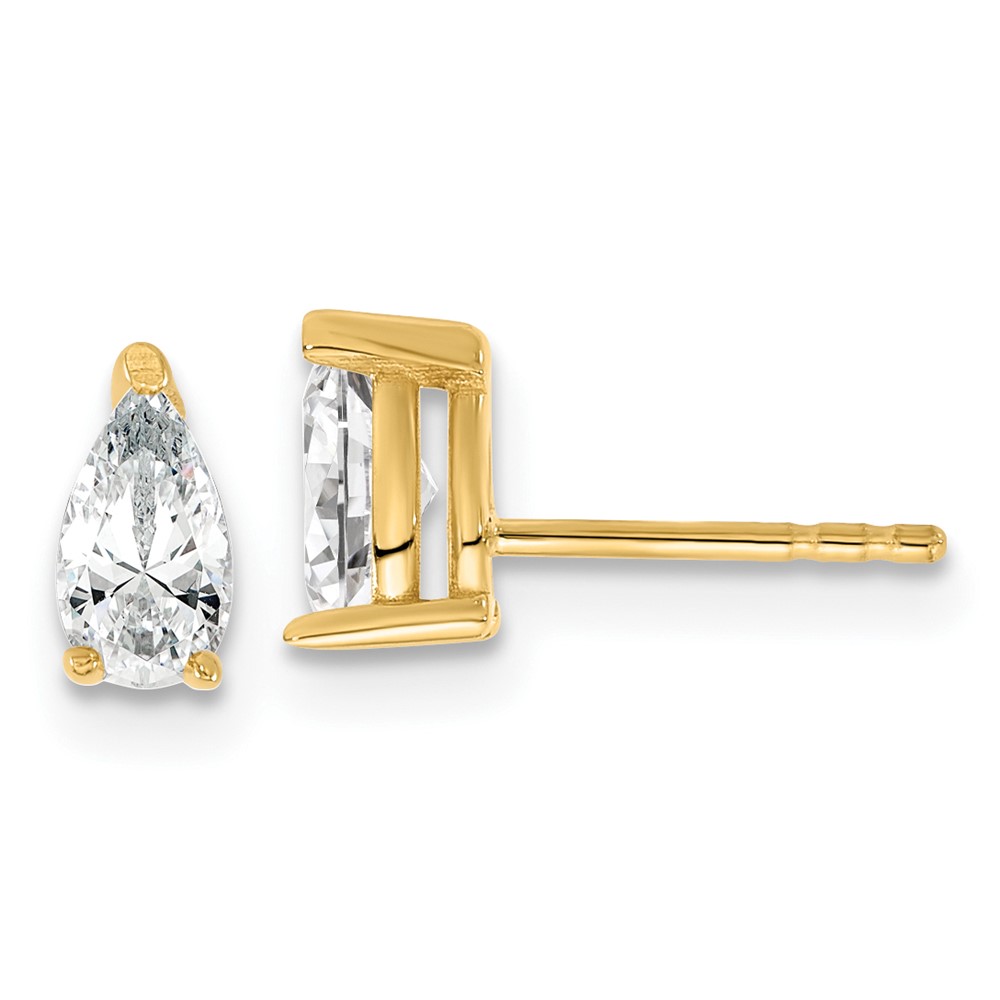 EM8797-066-YAA.jpg 14k Yellow Gold 2/3 ctw Lab Grown Diamond VS/SI+ G+ Pear 4 Prong Heavy Wt. Stud Earrings - Image 1