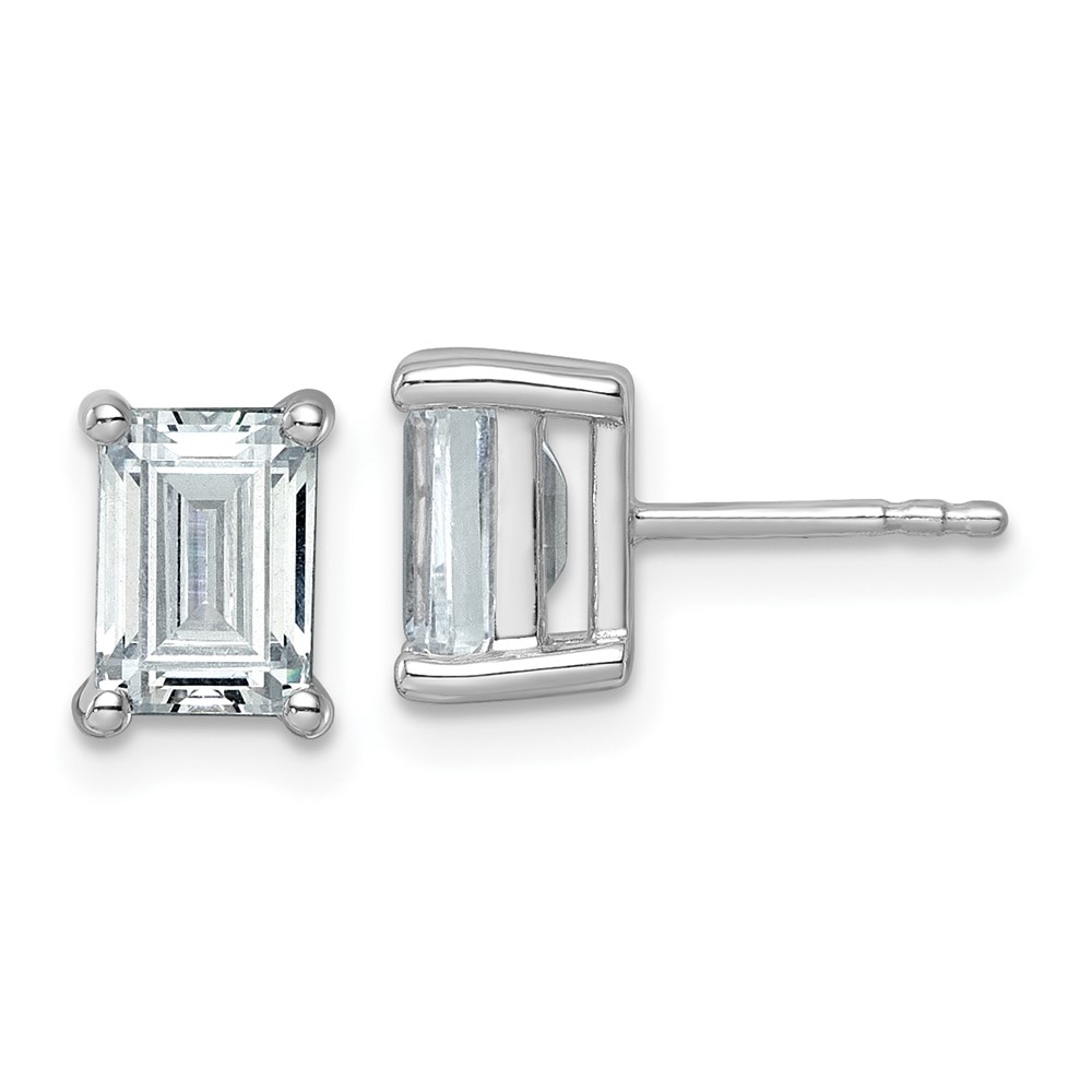 EM8798-300-WAA-1.jpg 14k White Gold 3 carat Lab Grown Diamond VS/SI+ G+ Emerald Complete Four Prong Stud Earrings - Image 1