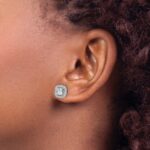 14k White Gold 3/8 carat Lab Grown Diamond VS/SI+ G+ March Birthstone Aquamarine Halo Post Earrings - Image 3