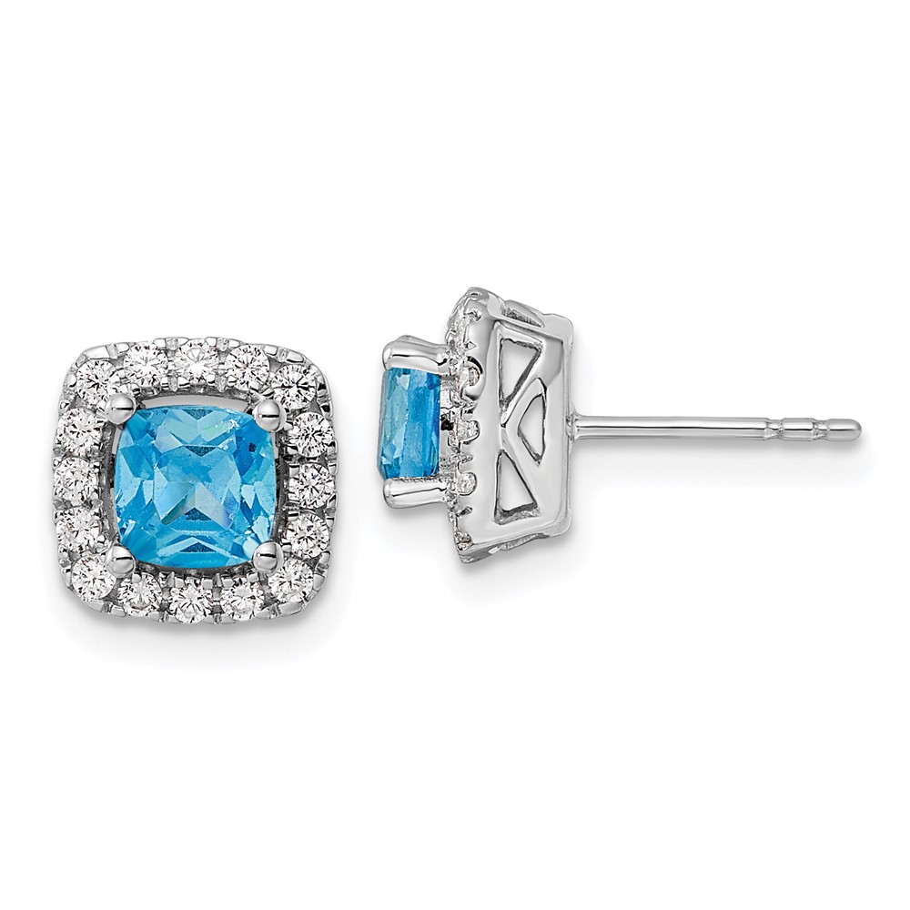 EM9037-BT-038-WAA.jpg 14k White Gold 3/8 carat Lab Grown Diamond VS/SI+ G+ December Birthstone Blue Topaz Halo Post Earrings - Image 1
