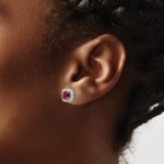 14k White Gold 3/8 carat Lab Grown Diamond VS/SI+ G+ July Birthstone Lab Created Ruby Halo Post Earrings - Image 3