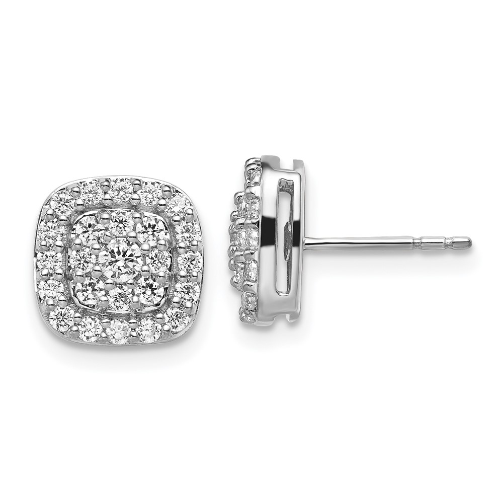 EM9127-088-WAA.jpg 14k White Gold 7/8 carat Lab Grown Diamond VS/SI+ G+ Complete Square Halo Post Earrings - Image 1