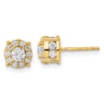 10k 1 carat Lab Grown Diamond VS/SI+ G+ Complete Round Fashion Halo Post Earrings