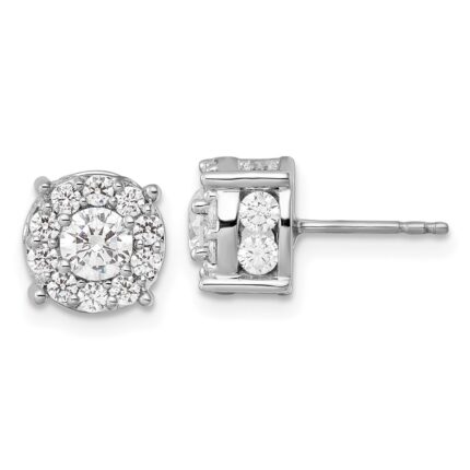 10k White Gold 2 carat Lab Grown Diamond VS/SI+ G+ Complete Round Fashion Halo Post Earrings