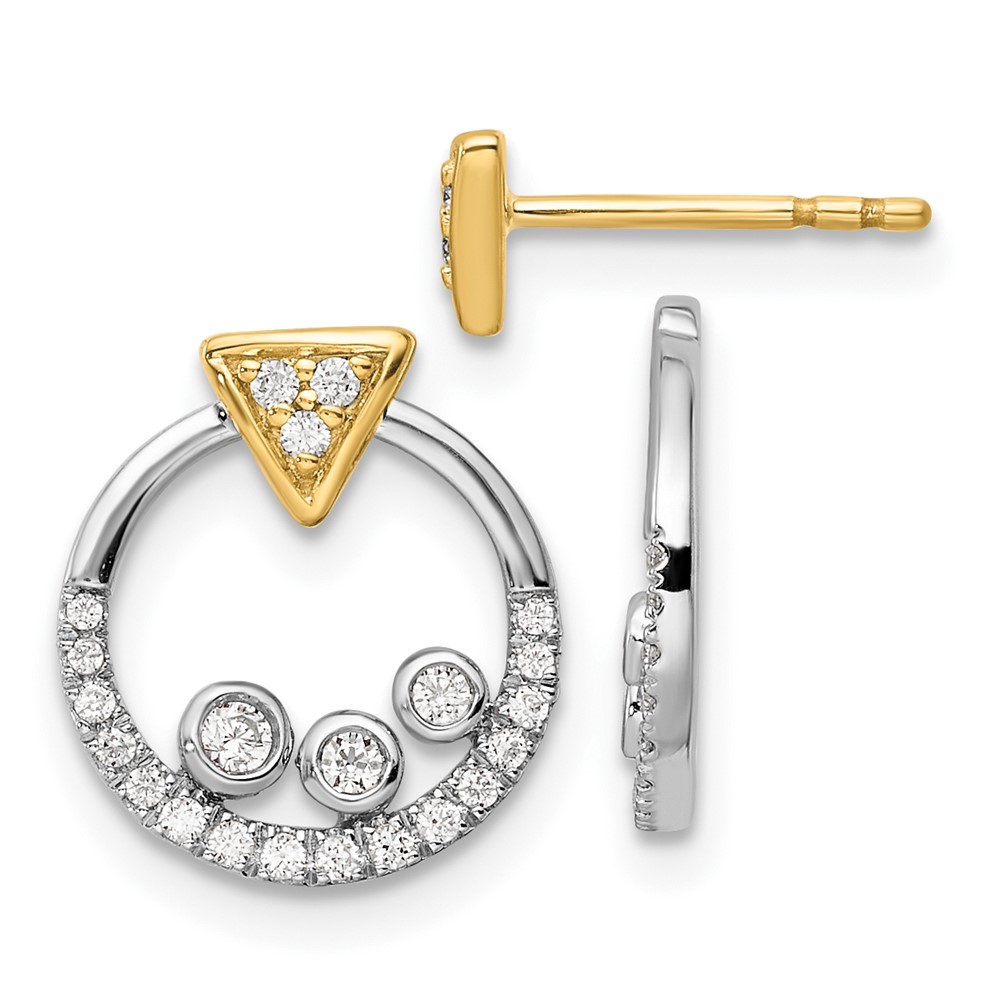 EM9645-025-WYAA.jpg 14k Two Tone 1/4 carat Lab Grown Diamond VS/SI+ G+ Complete Triangle Post Earrings with Circle Dangle Earring Jacket - Image 1