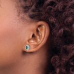 14k White Gold 1/20 carat Lab Grown Diamond VS/SI+ G+ and Oval Created Emerald Complete Halo Post Earrings - Image 3