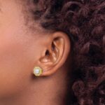 14k Two Tone 3/4 carat Lab Grown Diamond VS/SI+ G+ Octogon Halo Post Earrings - Image 3
