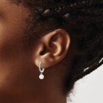 14k White Gold 1/10 carat Lab Grown Diamond VS/SI+ G+ and 5.50 mm Round Freshwater Cultured Pearl Complete Hinged Hoop Earrings - Image 3