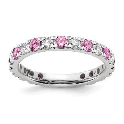 14k White Gold 3/4 carat Lab Grown Diamond VS/SI+ G+ and Lab Created Pink Sapphire Size 7.5 Eternity Band