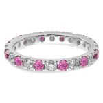 14k White Gold 7/8 carat Lab Grown Diamond VS/SI+ G+ and Lab Created Pink Sapphire Size 8 Eternity Band - Image 4