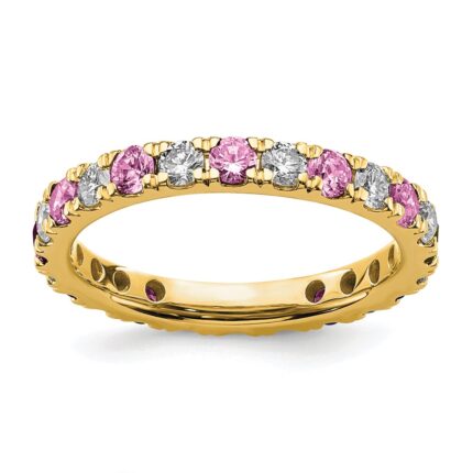 14k 3/4 carat Lab Grown Diamond VS/SI+ G+ and Lab Created Pink Sapphire Size 7.5 Eternity Band