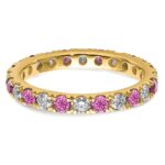 14k 3/4 carat Lab Grown Diamond VS/SI+ G+ and Lab Created Pink Sapphire Size 6 Eternity Band - Image 4