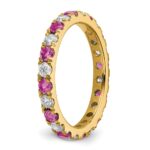 14k 3/4 carat Lab Grown Diamond VS/SI+ G+ and Lab Created Pink Sapphire Size 7 Eternity Band - Image 5