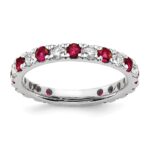 14k White Gold 7/8 carat Lab Grown Diamond VS/SI+ G+ and Lab Created Ruby Size 8 Eternity Band