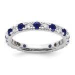 14k White Gold 3/4 carat Lab Grown Diamond VS/SI+ G+ and Lab Created Blue Sapphire Size 4 Eternity Band