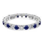 14k White Gold 7/8 carat Lab Grown Diamond VS/SI+ G+ and Lab Created Blue Sapphire Size 8.5 Eternity Band - Image 4