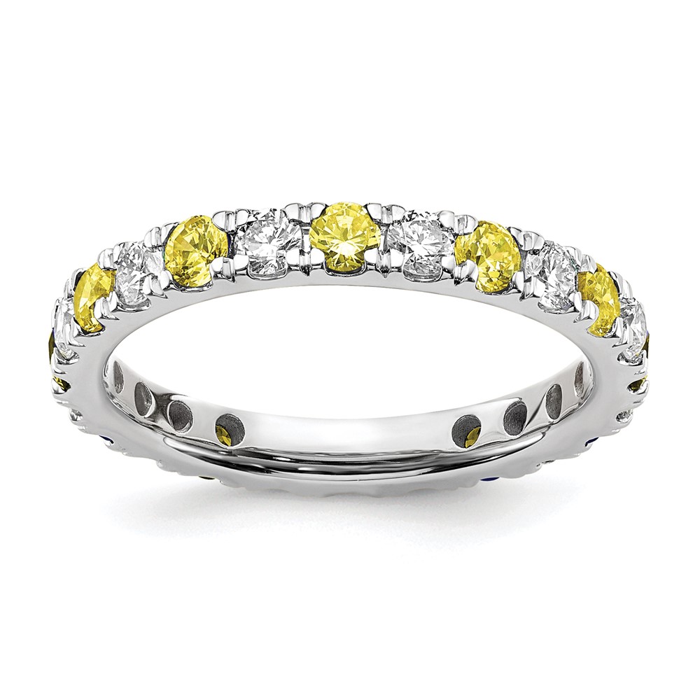 ET0048-CYS-070-7WAA-12.jpg 14k White Gold 3/4 carat Lab Grown Diamond VS/SI+ G+ and Lab Created Yellow Sapphire Size 7.5 Eternity Band - Image 1