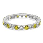 14k White Gold 3/4 carat Lab Grown Diamond VS/SI+ G+ and Lab Created Yellow Sapphire Size 6 Eternity Band - Image 4