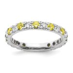 14k White Gold 3/4 carat Lab Grown Diamond VS/SI+ G+ and Lab Created Yellow Sapphire Size 6.5 Eternity Band