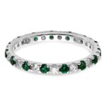14k White Gold 3/8 carat Lab Grown Diamond VS/SI+ G+ and Lab Created Emerald Size 5 Eternity Band - Image 3