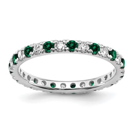 14k White Gold 1/2 carat Lab Grown Diamond VS/SI+ G+ and Lab Created Emerald Size 8 Eternity Band