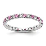 14k White Gold 1/2 carat Lab Grown Diamond VS/SI+ G+ and Lab Created Pink Sapphire Size 6.5 Eternity Band