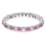 14k White Gold 1/2 carat Lab Grown Diamond VS/SI+ G+ and Lab Created Pink Sapphire Size 6.5 Eternity Band - Image 3