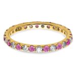 14k 3/8 carat Lab Grown Diamond VS/SI+ G+ and Lab Created Pink Sapphire Size 4.5 Eternity Band - Image 3