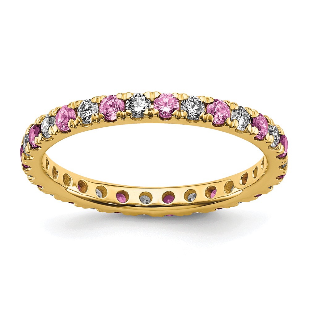 ET0049-CPS-050-7YAA.jpg 14k 3/8 carat Lab Grown Diamond VS/SI+ G+ and Lab Created Pink Sapphire Size 4.5 Eternity Band - Image 1
