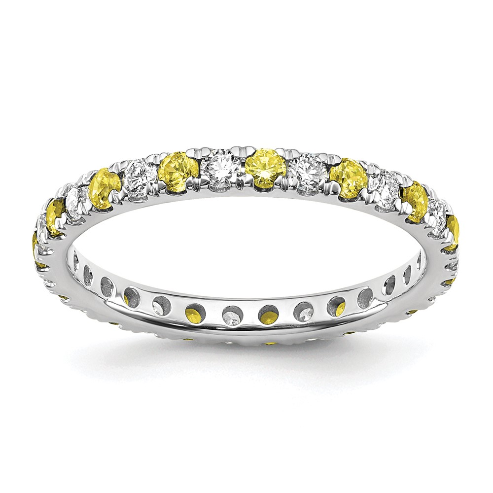 ET0049-CYS-050-7WAA-9.jpg 14k White Gold 1/2 carat Lab Grown Diamond VS/SI+ G+ and Lab Created Yellow Sapphire Size 7.5 Eternity Band - Image 1