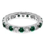 14k White Gold 1 1/5 carat Lab Grown Diamond VS/SI+ G+ and Lab Created Emerald Size 8.5 Eternity Band - Image 4