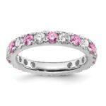 14k White Gold 1 carat Lab Grown Diamond VS/SI+ G+ and Lab Created Pink Sapphire Size 6.5 Eternity Band