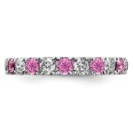 14k White Gold 1 carat Lab Grown Diamond VS/SI+ G+ and Lab Created Pink Sapphire Size 6 Eternity Band - Image 3