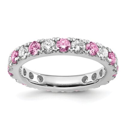 14k White Gold 1 carat Lab Grown Diamond VS/SI+ G+ and Lab Created Pink Sapphire Size 6.5 Eternity Band