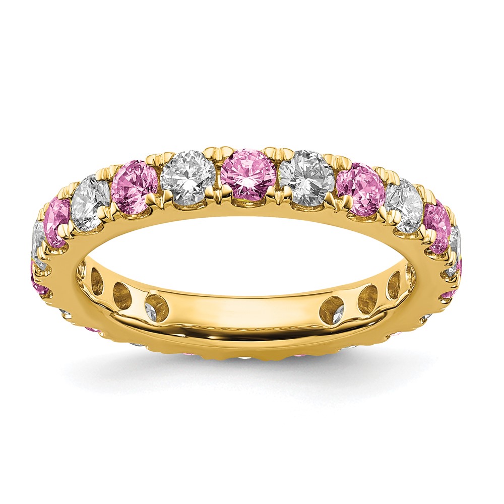 ET0050-CPS-100-7YAA-16.jpg 14k 1 carat Lab Grown Diamond VS/SI+ G+ and Lab Created Pink Sapphire Size 5.5 Eternity Band - Image 1