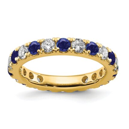 14k 1 carat Lab Grown Diamond VS/SI+ G+ and Lab Created Blue Sapphire Size 4.5 Eternity Band